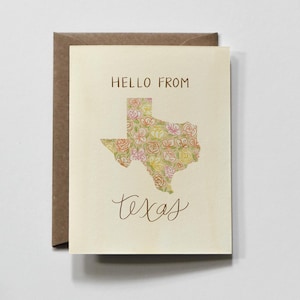 TEXAS | state of texas greeting card, hello from texas card, yellow floral texas travel tourist card, texas state gift