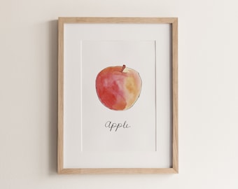 APPLE | apple print, art print, fruit art, fruit wall decor, kitchen wall art, minimalist wall art, food wall art, food print