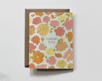 THANK YOU FLORAL | greeting card, thank you card, bright floral thank you card, flower bouquet, hand drawn floral appreciation card