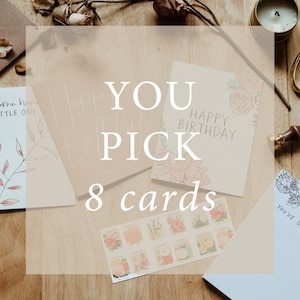 YOU PICK set van 8 | wenskaartenset, jij kiest, briefpapierset, milieuvriendelijke wenskaarten