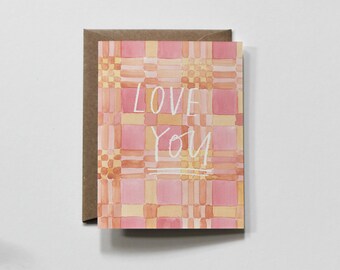 PLAID LOVE | love you greeting card, love card, friendship card, love you, floral card, plaid card, watercolor card, eco-friendly card