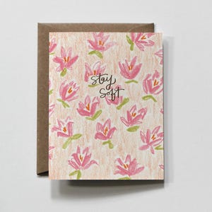 RESTEZ EN DOUCEUR | carte de voeux, une pensée à vous, carte de voeux, bouquet de fleurs, carte de voeux d'amitié rose et colorée