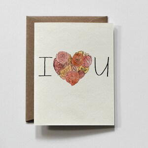 FIORE U / ti amo biglietto d'auguri, biglietto d'amore, biglietto di amicizia, ti amo, biglietto floreale, biglietto a quadri, biglietto acquerello, biglietto ecologico