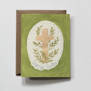KLASSIKER OSTERN | Ostern Kreuz Grußkarte, christliches Kreuz, Auferstehung Sonntag, grün & beige frohe Ostern Grußkarte
