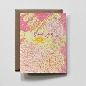 ROSE ROSE | carte de voeux, carte de remerciement, carte de remerciement florale lumineuse, bouquet de fleurs, carte de remerciement florale dessinée à la main