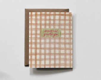 Holiday Card, Brown Gingham Plaid Folded A2 | Printed Paper | Envelope Included, Blank Interior