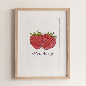 STRAWBERRY | strawberry print, art print, fruit art, fruit wall decor, kitchen wall art, minimalist wall art, food wall art, food print