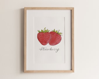AARDBEI | aardbeiprint, kunstprint, fruitkunst, fruitwanddecor, keukenmuurkunst, minimalistische muurkunst, voedselmuurkunst, voedselprint