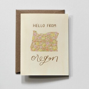OREGON | carte de voeux état de l'orégon, carte bonjour de l'orégon, carte de touriste de voyage floral jaune oregon, souvenir de l'orégon