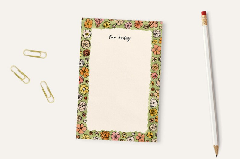 seconds notepad FOR TODAY tear off notepad, botanical notepad, sustainable gifts, small notepad, office gifts, cute notepad, notepad image 1