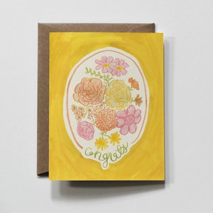 KLASSIEKE GEFELICITEERD | gele bloemen, kleurrijke gefeliciteerd-wenskaart, duurzame wenskaart, 100% gerecycled papier, milieuvriendelijke kaart