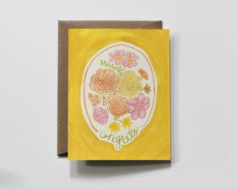FÉLICITATIONS CLASSIQUE | floral jaune, carte de voeux de félicitations colorées, carte de voeux durable, papier 100 % recyclé, carte écologique