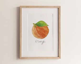 ORANGE | orange print, art print, fruit art, fruit wall decor, kitchen wall art, minimalist wall art, food wall art, food print