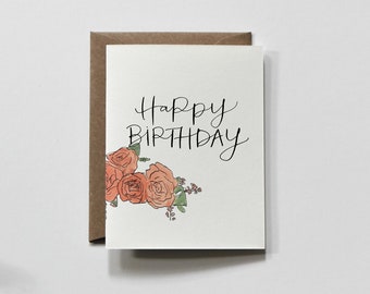 FLORAL BOUNCE | birthday greeting card, orange floral birthday card, floral birthday card, birthday gift card, happy birthday flowers