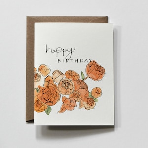 PEÔNIAS | cartão de aniversário, cartão de aniversário de peônias, cartão floral laranja, cartão de buquê de aniversário, cartão floral de aniversário