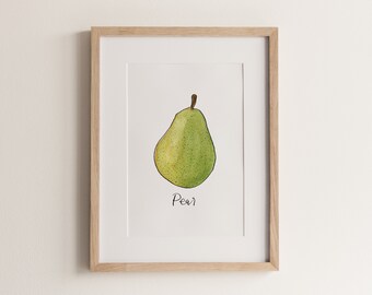 PEAR | pear print, art print, fruit art, fruit wall decor, kitchen wall art, minimalist wall art, food wall art, food print