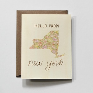 NEW YORK | state of new york greeting card, hello from new york card, yellow floral new york travel tourist card, new york state gift