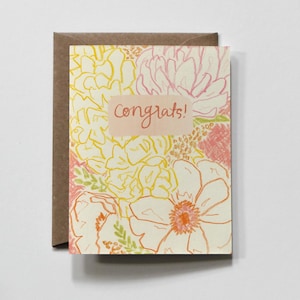 FÉLICITATIONS | carte de voeux, carte de voeux de félicitations, carte de félicitations, cadeau de félicitations, bouquet floral léger dessiné à la main