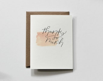 THANKS SO MUCH | greeting card, thanks so much greeting card, peach thank you card, peachy thank you, peach modern calligraphy thank you