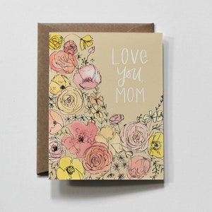 CORAL MOM / tarjeta de felicitación para mamá, floral del día de la madre, colores coral melocotón, tarjeta de mamá te quiero, tarjeta moderna para mamá, día de la madre floral