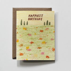 LANDSCHAP | verjaardagskaart, groen landschap met bloemen, bloemenverjaardagskaart, duurzame verjaardagskaart, gerecycled papier