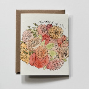 PENSE A VOUS | carte de voeux, carte de voeux pensant à toi, carte de voeux bouquet floral, carte de voeux d'amitié colorée, je t'aime