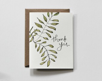 Greeting Card, Minimal Greenery Thank You Note | Printed Paper | A2 5.5x4.25, Blank Inside, Compostable Sleeve