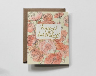 HAWTHORNE | birthday greeting card, floral birthday card, happy birthday to you card, birthday bouquet card, birthday card for her