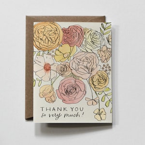 MUCHO / tarjeta de felicitación, tarjeta de agradecimiento, tarjeta de agradecimiento floral pastel, ramo de flores de acuarela, tarjeta de agradecimiento floral dibujada a mano