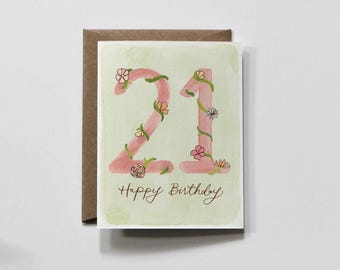 Grußkarte zum 21. Geburtstag mit Kalligrafie | A2-Karton, passender Umschlag, kompostierbare Hülle