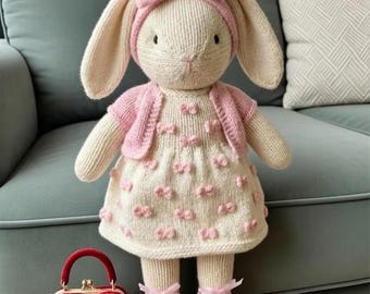 Coquette Bow Bunny Knitting Pattern – Cute Rabbit Pattern – Amigurumi Bunny Pattern – Knitted Girl Bunny (Complete PDF Pattern) – English