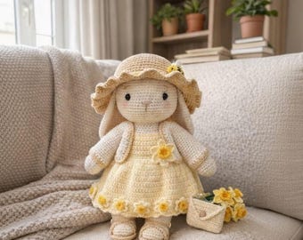 Daffodil Sunshine Bunny Knitted Pattern – Sunflower Rabbit Pattern – Amigurumi Bunny Pattern – Crochet Bunny (Complete PDF Pattern) –English