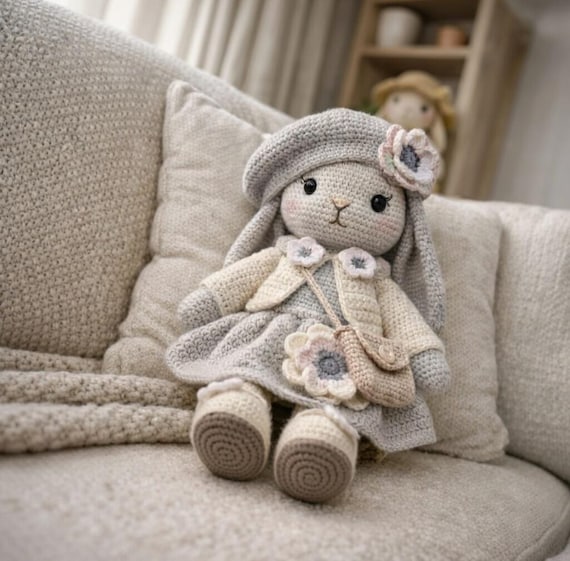 Cute Crochet Bunny Doll Pattern – Cute Rabbit Pattern – Amigurumi Bunny Crochet Pattern – Knitted Girl Bunny (Complete PDF Pattern)– English