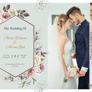 Faire-part de mariage bourgogne et floral d'automne | Modèle de toile modifiable | Design de carte de mariage automne | Téléchargement instantané du PDF | Carte DIY