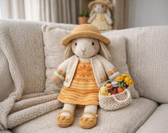 Marigold Bunny Knitting Pattern – Cute Rabbit Pattern – Amigurumi Marigold Bunny Pattern – Knitted Girl Bunny, Complete PDF Pattern –English