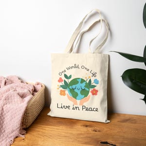 Live in Peace Tote Bag, Eco-Friendly Cotton Bag, Gardening Tote, Gift for Nature Lovers, Sustainable Shopping Bag