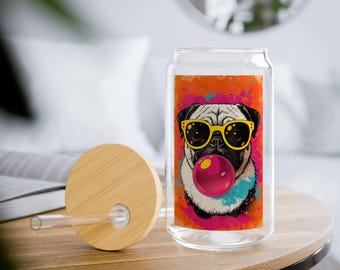 Pug Sipper Glass: Funny Dog Drinkware, 16oz