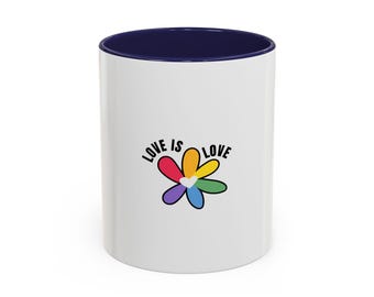 Gay Pride Love is Love Colorful Accent Coffee Mug - LGBTQ+ Pride Gift, Unique Mug, Rainbow Mug, Coffee Lover Gift, Inclusive Drinkware