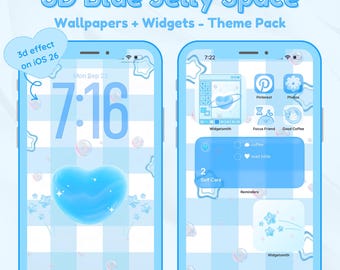 3D Blue Jelly Space Wallpaper and Widget Pack | iPhone, iPad, Desktop Folders | Cute Hearts, Stars & Bubbles for iOS and Android iOS26