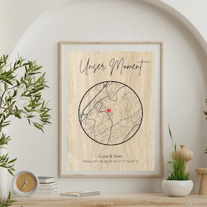 Personalisierte Stadtkarte Holz A3 – Gravur mit Koordinaten & Namen | Geschenk Verlobung I Hochzeit I Jahrestag I Liebe Karte Herz