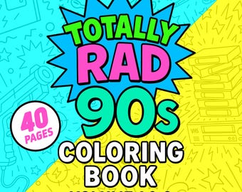 90s Coloring Book Bundle Vol 1 & 2, Adult Coloring Pages, Printable PDF Download