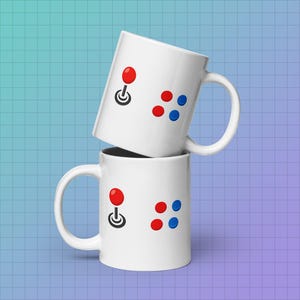Retro Gamer Mug: Arcade Joystick Coffee Cup, 90s Gaming Nostalgia Gift
