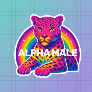Adesivo "Alpha Male", divertente adesivo meme anni '90, estetica lo-fi ironica, regalo per i millennial, vinile retrò per la fiducia, adesivo per laptop geek