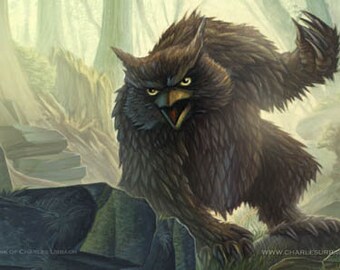 Gaming Play Mat 24x14" Fantasy Art OwlBear Owl Bear Chonky Monster Creature Tabletop RPG Game Mouse Pad Magic Familiar Forest Come at Me Bro