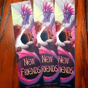 Deluxe Bookmark Set of 3 - 2&quot;x8&quot; Fantasy Art Dragon Cat Kitten Kitty Kawaii Nose Boop RPG Paperback Hardcover Library Collection Book Mark