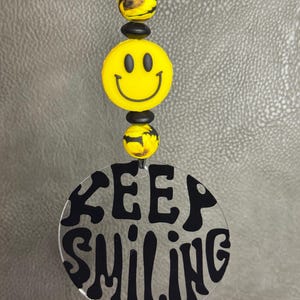 Car Charm | Keep Smiling | Rearview Mirror Charm | Hanging Car Charm | Beaded Car Charm