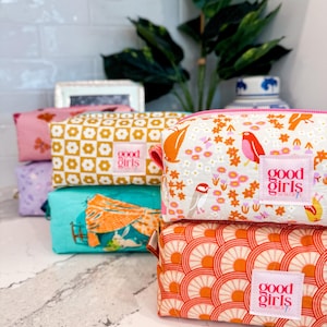 Fun & Colorful Handmade Quilted Boxy Pouch for Makeup/Cosmetics/Toiletries/Travel