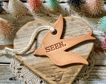 leather ornament bird SEEN (natural unpainted)