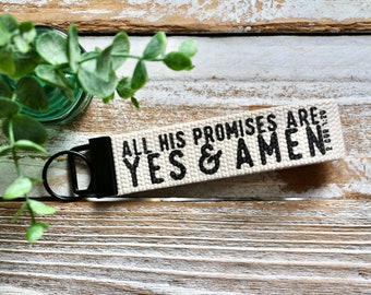 all His promises are yes & amen canvas keychain wristlet