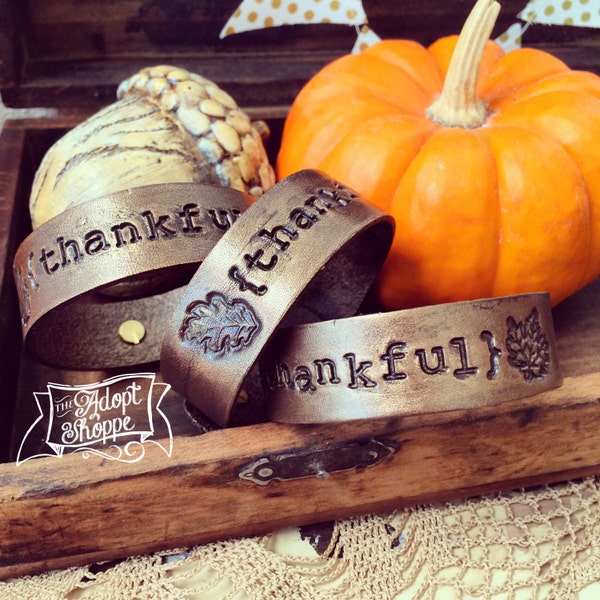 thankful leather cuff